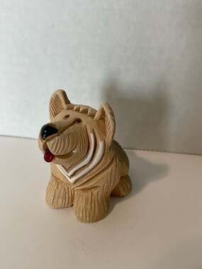 Vintage Artesania Rinconada Small Terrier Dog Figurine Hand Carved Ceramic